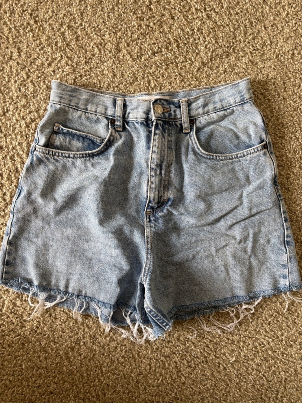 Topshop Light Blue Frayed Hem High-Rise Denim Shorts